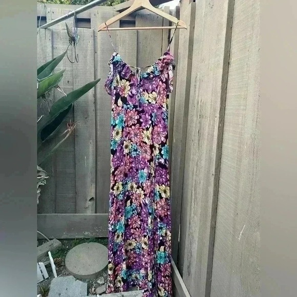 Lulus Dynah women's S Black Floral Print Sleeveless Maxi Dress strap ruffle - Picture 5 of 9